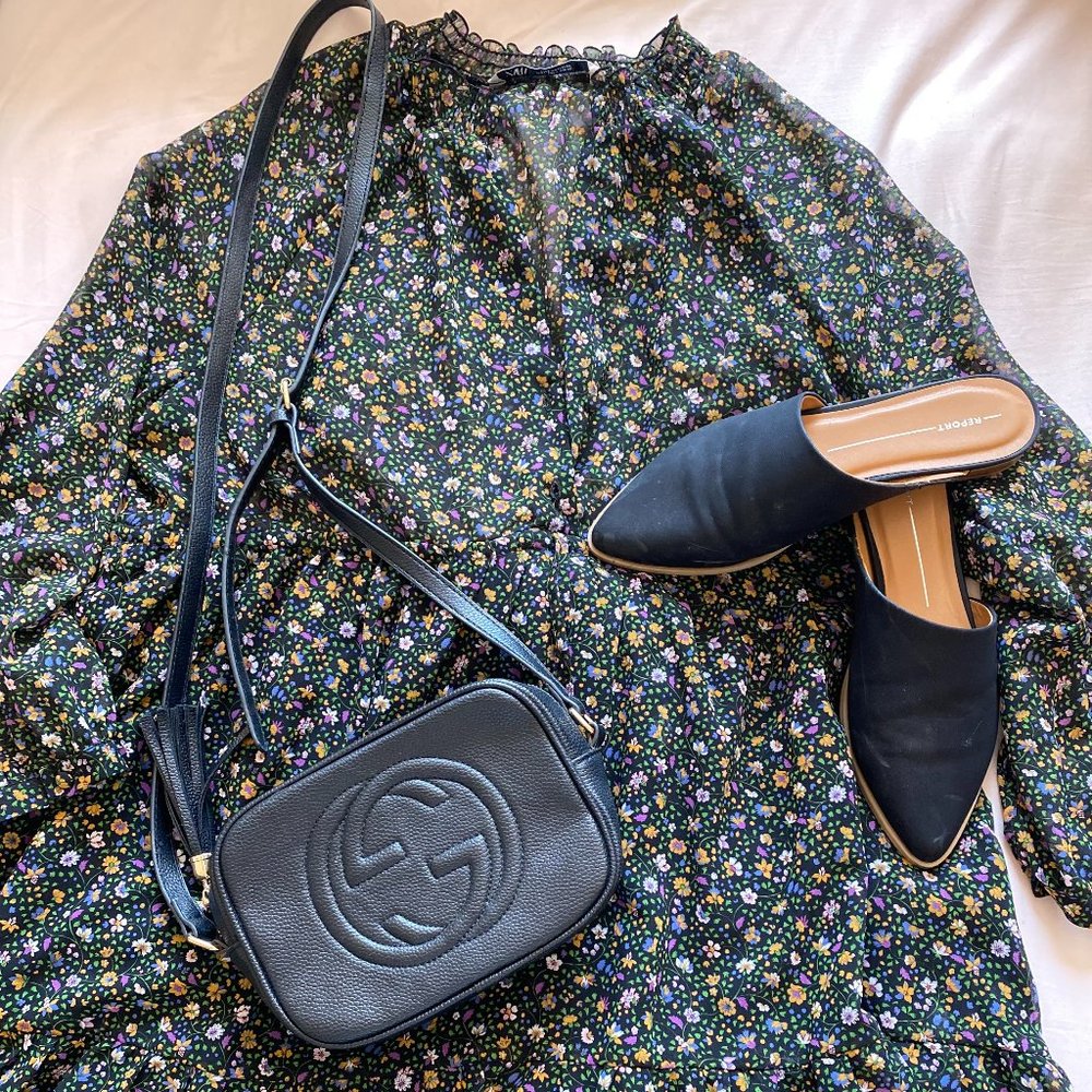 ZARA Black High Collar Long Sleeve Mini Dress -L